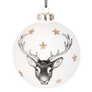 Boule de Noël en verre teinté blanc imprimé cerf