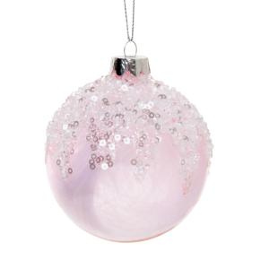 Boule de Noël en verre teinté rose effet sucré