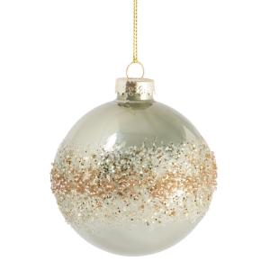 Boule de Noël en verre teinté vert clair, paillettes et per…