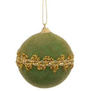 Boule de Noël velours vert et doré 8cm