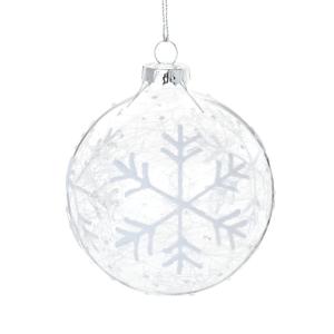 Boule en verre stalactites et flocons blancs