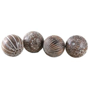Boules en manguier motifs assortis lot de 4 - 12 cm