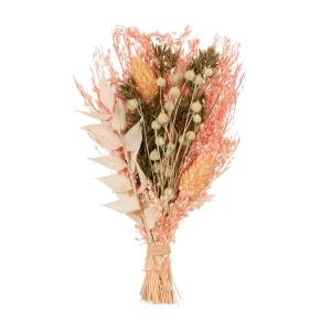 Bouquet de fleurs séchées beiges, corail et vertes