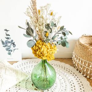 Bouquet de fleurs séchées pour dame jeanne hortensia jaune