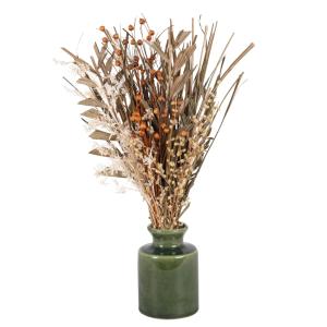 Bouquet de fleurs séchées vertes, beiges et blanches