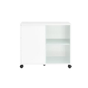 Bout de canapé avec 3 tiroirs effet bois blanc