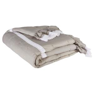 Boutis en coton beige et dentelle blanche 240x260