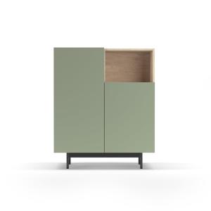 Buffet 1 niche en mélaminé chêne et vert pieds graphite 110…