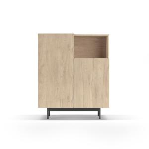 Buffet 1 niche en mélaminé chêne pieds graphite 110x90x34 c…