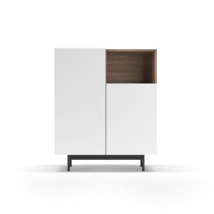 Buffet 1 niche en mélaminé noyer et blanc pieds graphite 11…