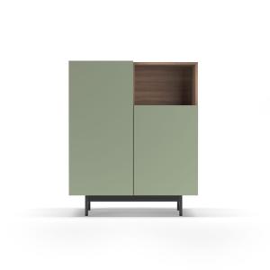Buffet 1 niche en mélaminé noyer et vert pieds graphite 110…