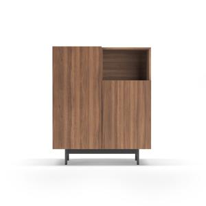 Buffet 1 niche en mélaminé noyer pieds graphite 110x90x34 c…