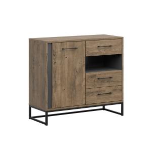 Buffet 1 porte 3 tiroirs 1 niche jaRouge naturel et gris an…