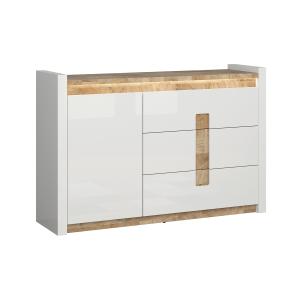 Buffet 1 porte 3 tiroirs avec LED stratifiés blanc et bois