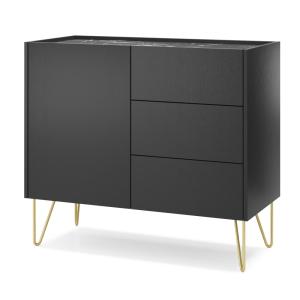 Buffet 1 porte 3 tiroirs avec plateau effet marbre 97x83 cm