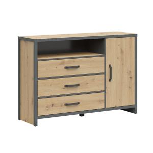 Buffet 1 porte 3 tiroirs stratifiés beige et gris