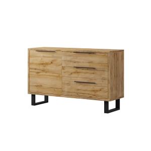 Buffet 1 porte 3 tiroirs stratifiés beige et métal