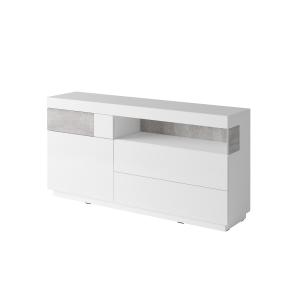 Buffet 1 porte 3 tiroirs stratifiés blanc et béton