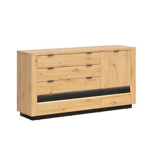 Buffet 1 porte 4 tiroirs avec LED stratifiés beige noir