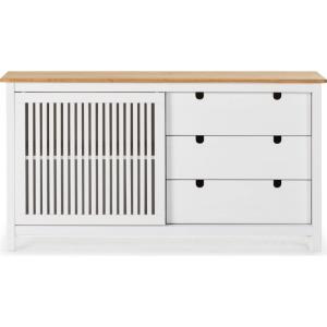 Buffet 1 porte coulissante 3 tiroirs en bois blanc 150 cm