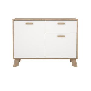 Buffet 2 portes, 1 tiroir décor chêne et blanc L98,7 cm