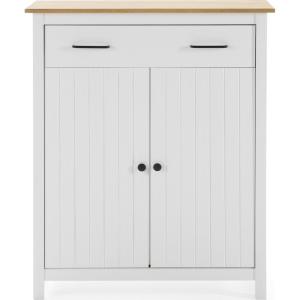 Buffet 2 portes 1 tiroir en bois massif blanc 90 cm