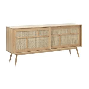 Buffet 2 portes 180 cm bois et rotin
