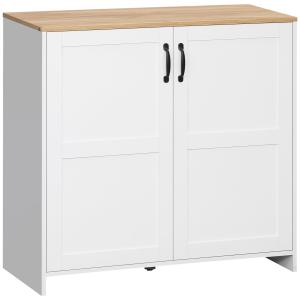 Buffet 2 portes 2 étagères panneaux blanc aspect bois clair…