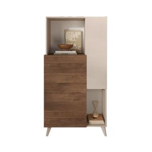 Buffet 2 portes, 2 niches et 2 étagères L80 cm - Effet Beig…