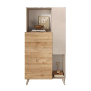 Buffet 2 portes, 2 niches et 2 étagères L80 cm - Effet Beig…