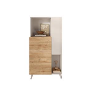 Buffet 2 portes, 2 niches et 2 étagères L80 cm - Effet Blan…