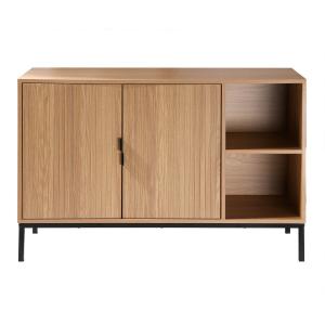 Buffet 2 portes 2 niches ouvertes effet bois rainuré L110 c…