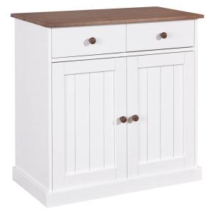 Buffet  2 portes 2 tiroirs bois massif vernis sepia et blanc