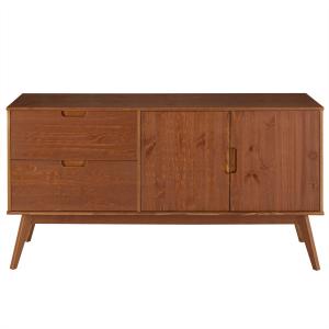 Buffet 2 portes 2 tiroirs en bois massif, brun foncé