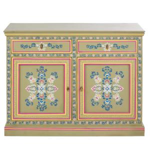 Buffet 2 portes 2 tiroirs motif floral multicolore L110