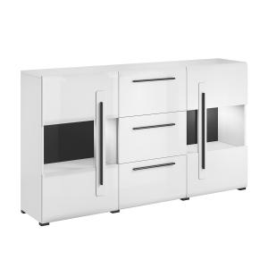 Buffet 2 portes 3 tiroirs avec LED stratifiés blanc