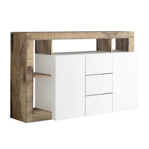 Buffet 2 portes 3 tiroirs blanc laqué avec niches aspect bo…