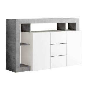 Buffet 2 portes 3 tiroirs blanc laqué avec niches aspect ci…