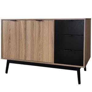 Buffet 2 portes 3 tiroirs bois et noir 120x40x75cm