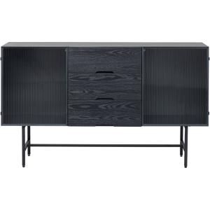 Buffet 2 portes 3 tiroirs en acier et sapin noir