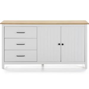 Buffet 2 portes 3 tiroirs en bois massif blanc 150 cm