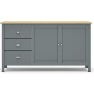 Buffet 2 portes 3 tiroirs en bois massif vert kaki 150 cm