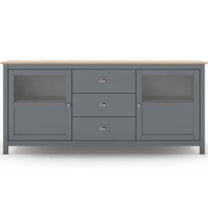 Buffet 2 portes 3 tiroirs en bois massif vert kaki 180 cm