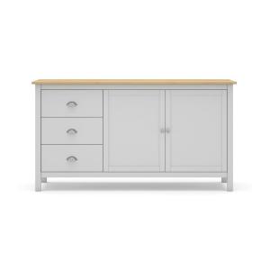 Buffet 2 portes, 3 tiroirs en pin massif blanc et plateau c…