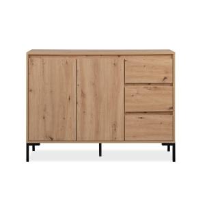 Buffet 2 portes 3 tiroirs et 1 étagère L120 cm - Effet chên…