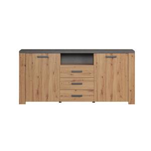 Buffet 2 portes, 3 tiroirs et 1 niche - L180 cm - Effet Boi…
