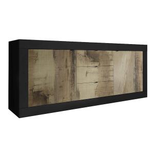 Buffet  2 portes 3 tiroirs finition noir mat et aspect bois…