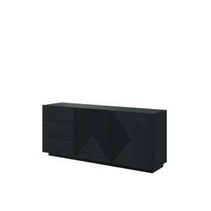 Buffet 2 portes 3 tiroirs noir en bois stratifié 167x43 cm