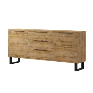 Buffet 2 portes 3 tiroirs stratifiés beige et métal