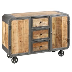 Buffet 2 portes 3 tiroirs sur roulette en bois massif et mé…